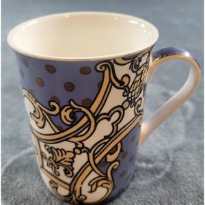 Grace's Teaware Blue Polka Dot Baroque Scroll Porcelain Coffee Mug Tea Cup